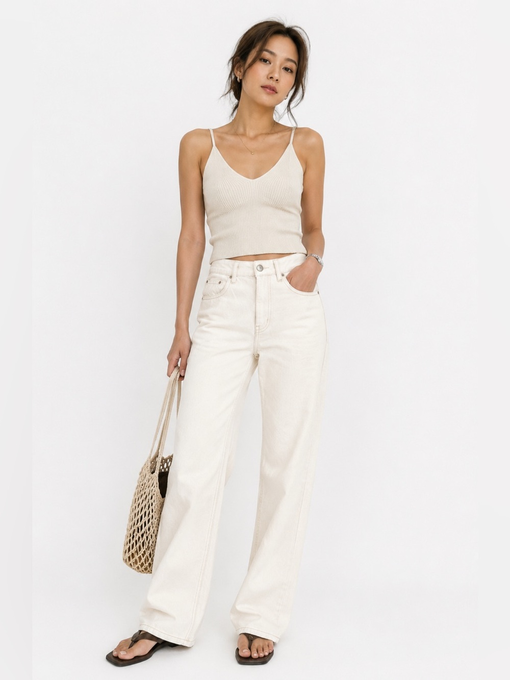 Zara Off-White Straight-Leg Jeans